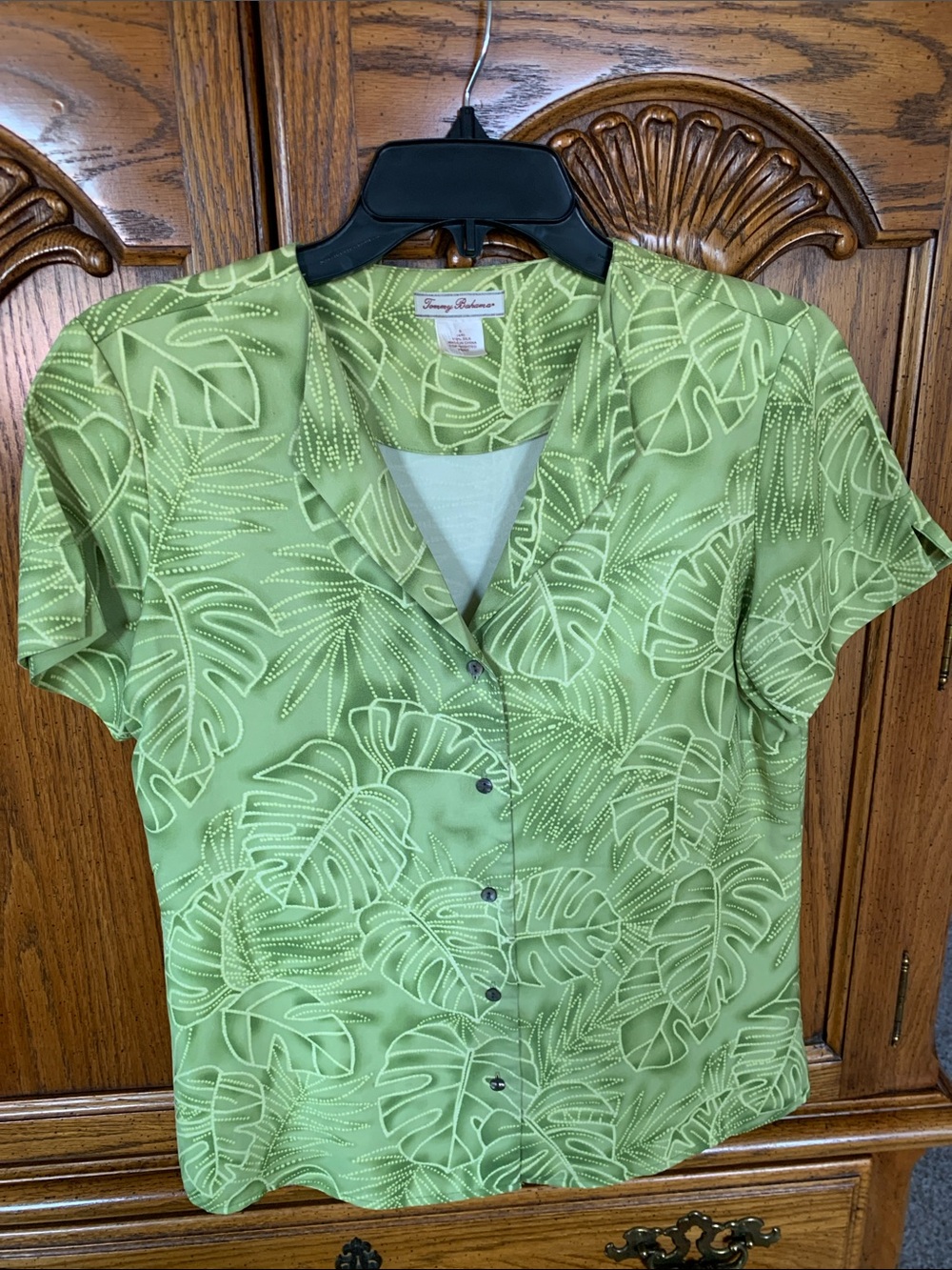 Tommy Bahama Light Green Tropical Leaf Button-Front Shirt